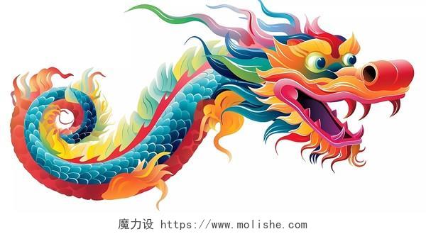 生肖中国龙年新年白色背景卡通插图